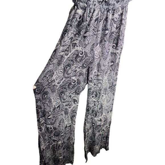 Harper Paisley Jumpsuit Navy White Wide Leg Strapless Halter Rayon - Picture 5 of 9